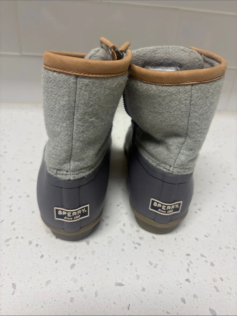 Sperry Gray and Tan Duck-Style Boots